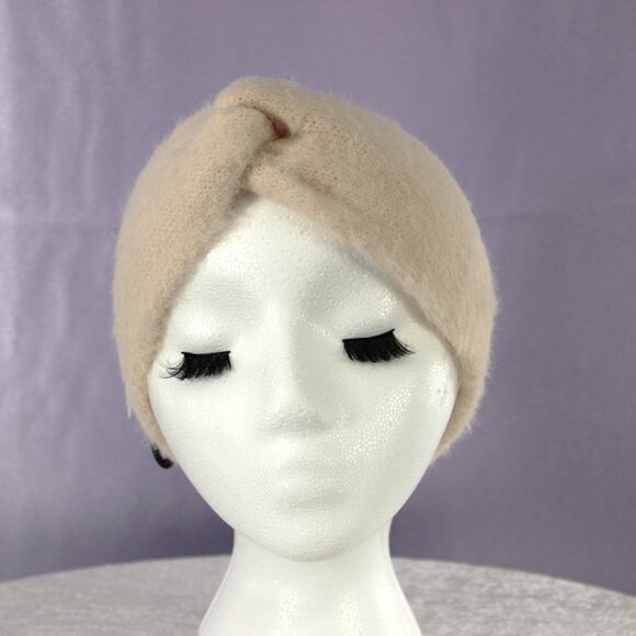 Beige Fuzzy Twist Knit Headband – Soft Winter Ear Warmer, Cozy Stretch Hair Acce - Picture 3 of 4